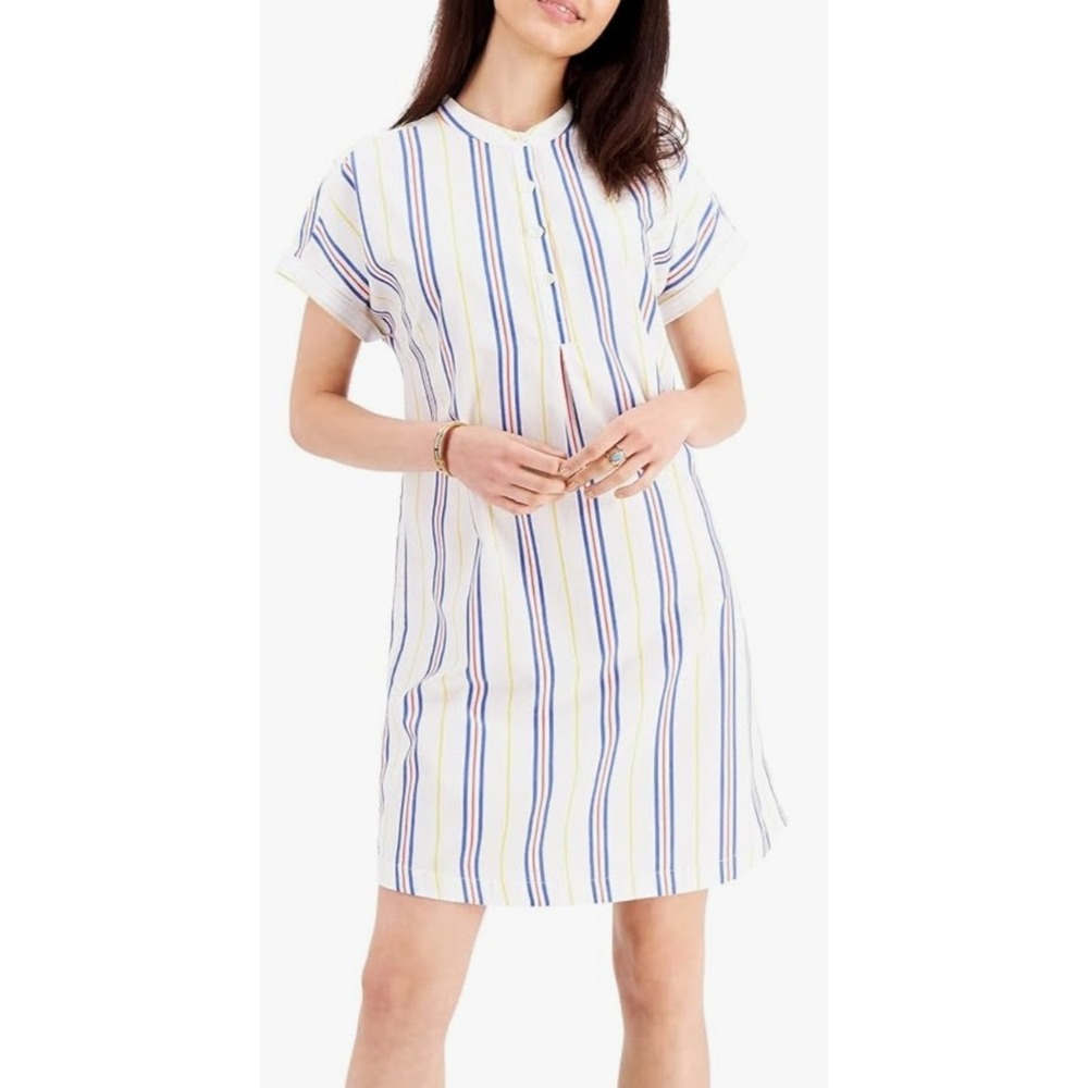 NWT PLUS 1X Style & Co short sleeve shirtdress coverup white stripes rainbow
